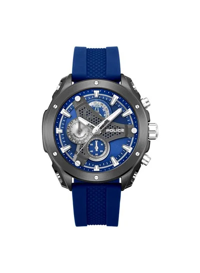 POLICE Men's Wyvern Blue Dial Silicone Strap Chronograph Watch for Men, 45mm